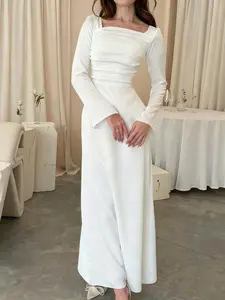 Elegant Women's Knitted Square Neck Long Sleeve Bodycon Dress, Versatile Fashion for Various Body Types, Perfect for Daily Wear, Womenswear