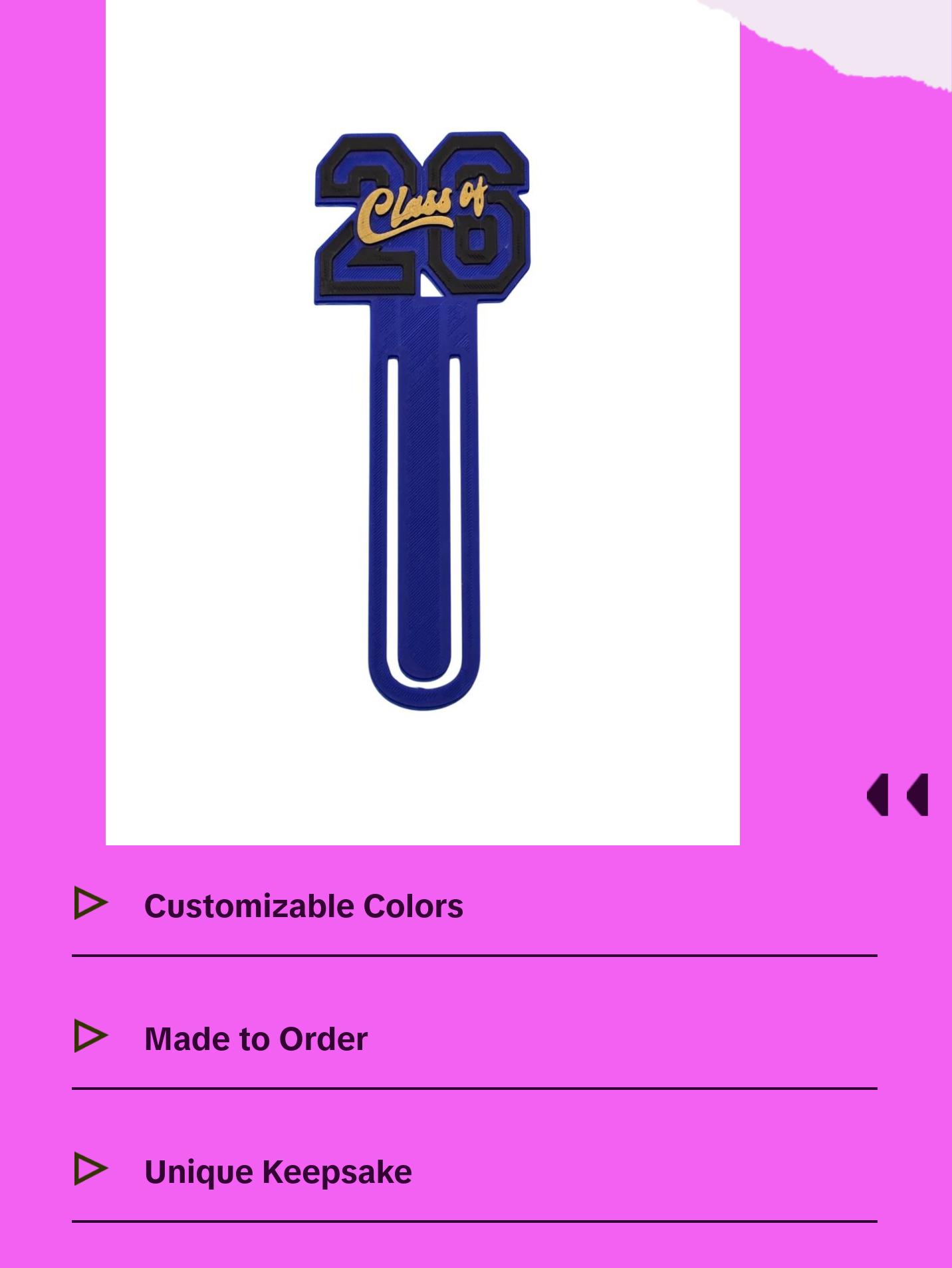 Class of 2026 Customizable Graduation Gift Bookmark - Personalized School Year Keepsake with Color Options for Seniors