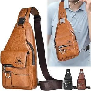 【Local Delivery】Maxoner Premium PU Leather Vintage-Style Chest Bag - Spacious Multi-Compartment Crossbody Bag with Waterproof Design, Large Capacity, and Stylish Casual Look for Men Compact