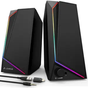 USB/USB-C Powered PC Speakers with Loud Stereo Sound & Headphone-in, USB-C to USB Adapter Included for Desktop, iMac, MacBook, Laptop, Monitor Compact Connection