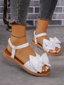 Women's Bowknot Design Gladiator Sandals, Casual Comfortable Flat Sandals for Summer, Lightweight Summer Beach Shoes for Daily Wear, Girl
