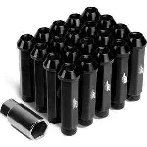 20 Pcs 7075 Aluminum Open End M12 x 1.5 Lug Nuts Set w/Adapter, Black, Fit Conical Seat, LN-T7-001-15-BK