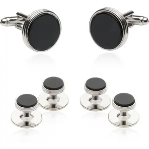 Tuxedo Cufflinks and Studs Formal Set - Onyx and -Tone - Men's 5/8" Cuffs & 3/8" Shirt Studs - Presentation  Box by