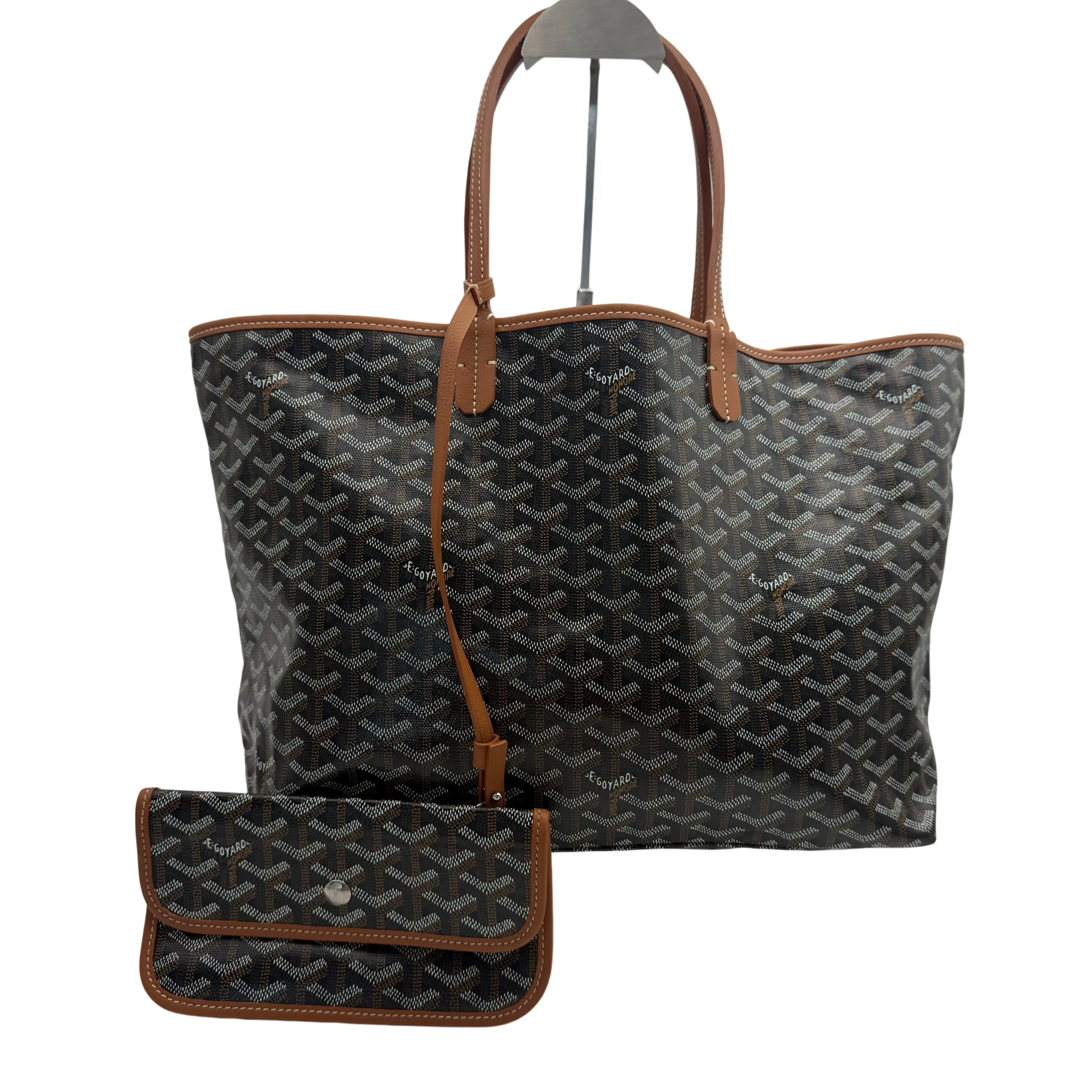 Pre-owned Goyard Saint Louis PM Tote Bag – Brown/Black Goyardine Canvas, Authentic, Includes Pouch, Ideal for Daily Use and Work