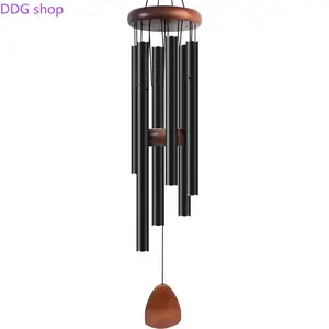 Large 37" Black Aluminum Wind Chimes, Zen Relaxing Tone with Wood Catcher, Classic Outdoor Decor, Hanging Chime for Garden, Patio & Backyard, Calming Home Accent