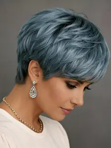 6 Inches Pixie Cut Human Hair Wig with Bangs, Full Machine Made Wigs for Daily Wear, Straight Style, No Ca Prop 65