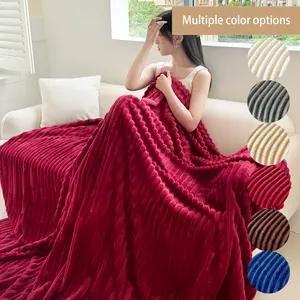 Solid Color Stripe Flannel Blanket, 1 Count Soft Comfortable Warm Throw, Air-conditioned Room Blanket, Warm Nap Blanket for Home & Office, Soft Lightweight Blanket,Christmas Gifts For GF