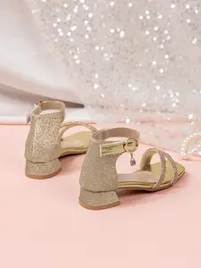 Fashion Cute Toe-Open, Glitter Decorated Sandals, Dual Strap Rhinestone Decor, Easy Wear Velcro Ankle Strap, Breathable Lightweight Shoes for Girls