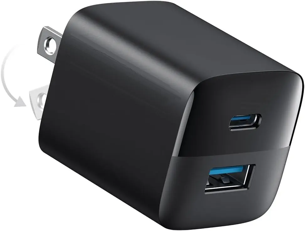 Jaspertronics™ USB C 33W Charger, 2 Port Compact Charger with Foldable Plug for iPhone 15/15 Plus/15 Pro/15 Pro Max/14/13, Pixel, Galaxy, iPad/iPad Mini and More!