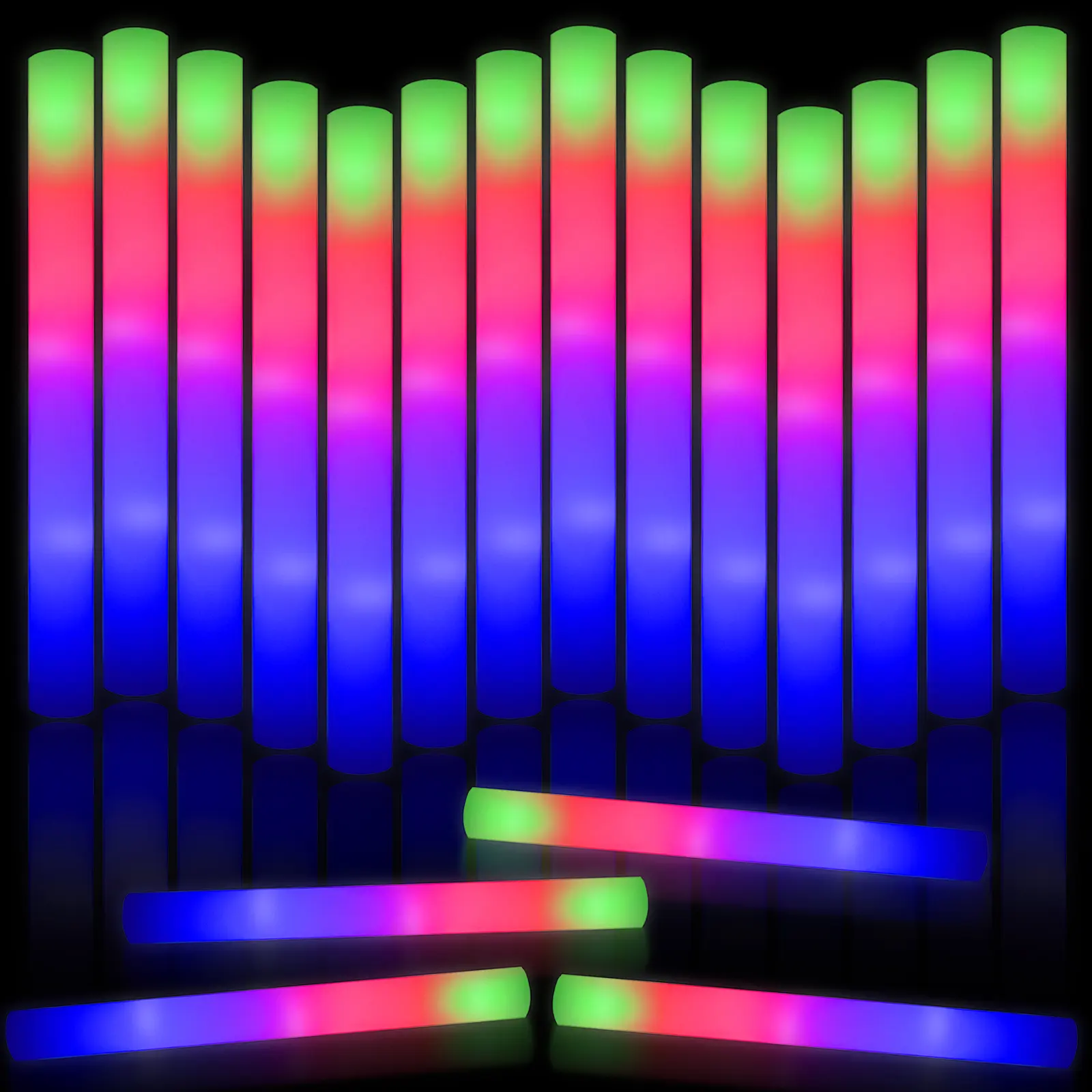 AVTCTEK LED Glow Sticks Bulk 45/69/70-Pack, Foam Light Up Swords with 3 Flashing Modes, Reusable Battery Operated Party Favors for Raves, Concerts, Weddings, Birthdays, Halloween & Glow in The Dark Parties