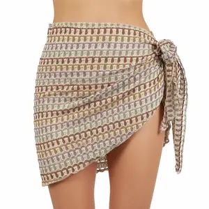 Womens Crochet Cover Up Mini Skirts Knit Fishnet See Through Tie Side Beach Wrap Bathing Suit Coverups