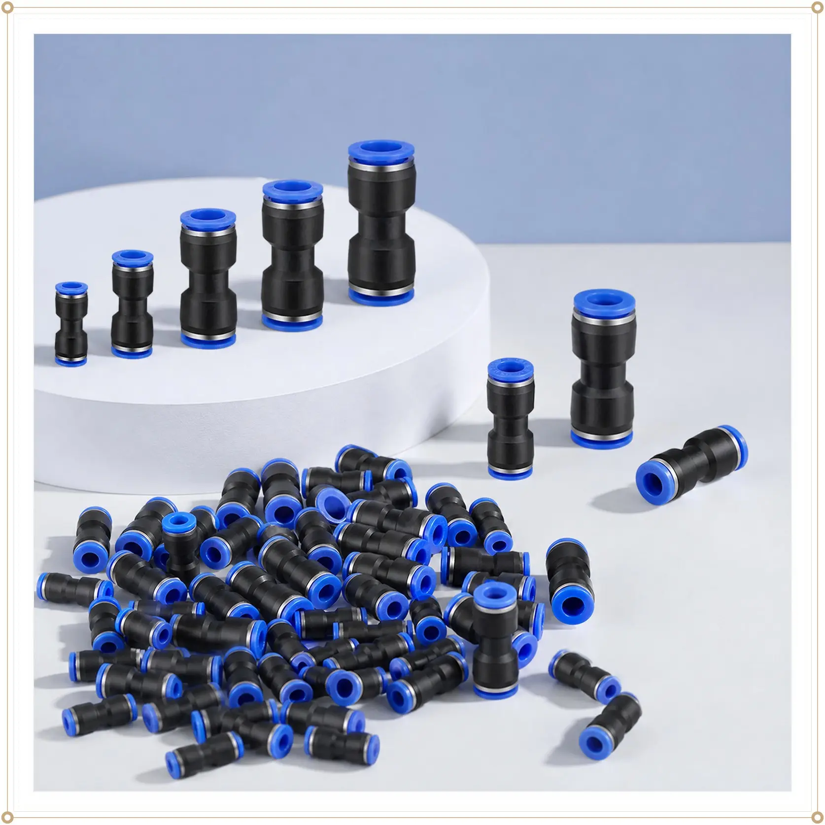 100Pcs/Set Quick Connect Air Hose Fittings,5 Sizes Straight Push Metric Connectors,2 Way Quick Release Plastic Pneumatic Air Line Fittings for Tube,Truck,Automotive,Halloween Christmas Party Gifts,Tools & Hardware