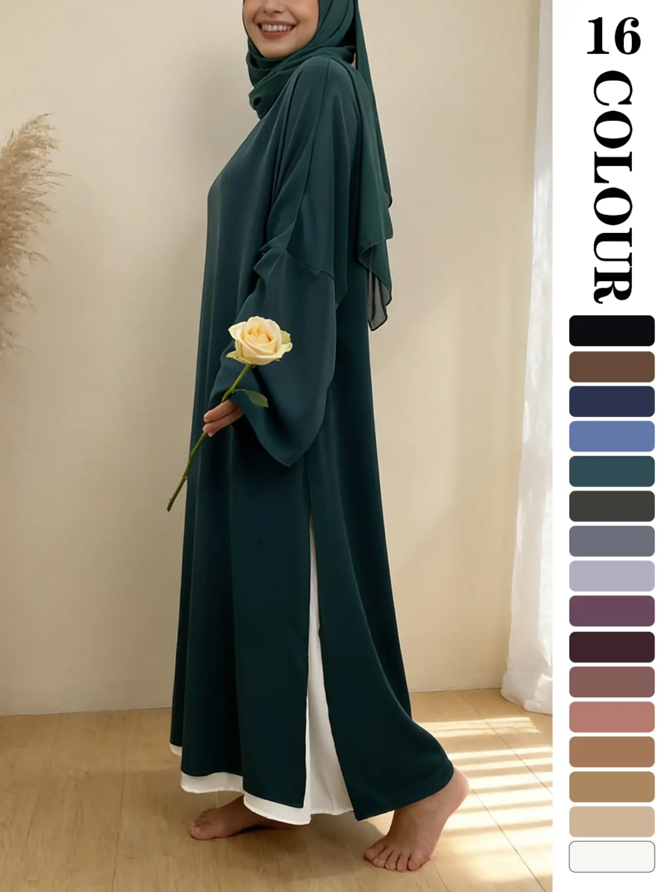 Muslim Sleepwear Nida Fabric, 16 colour Available in 5 Sizes,  Breathable Loose Fit, Side Slit Design, Casual Long Robe, Muslim Women Gowns, Modest Muslim Clothing, Not Included   inner and Hijab, Modest Islamic Clothing