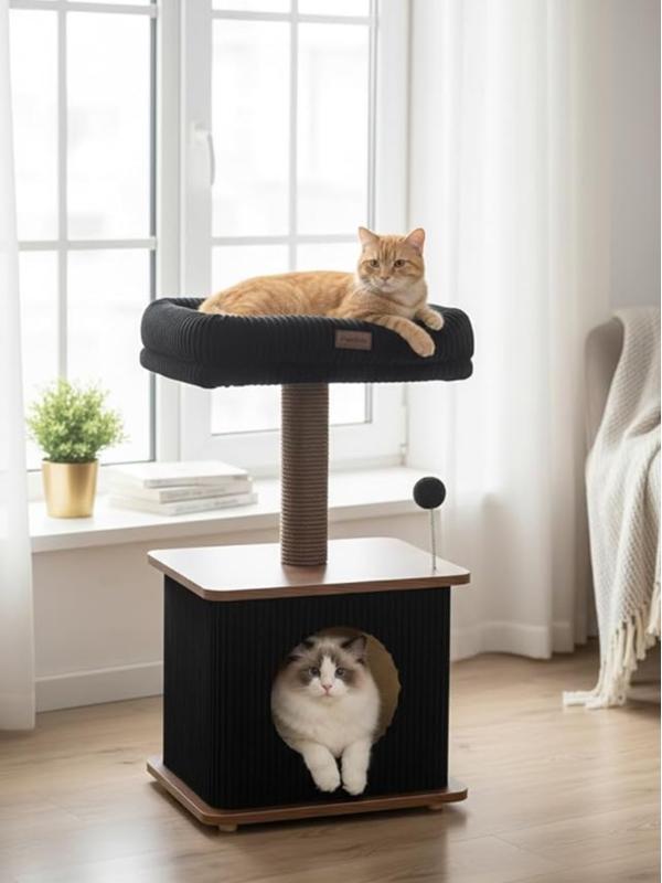 Cat Tree for Indoor Cats | Wooden Cat Tower with Sisal Scratching Posts, Padded Beds & Multi-Level Design（(Up to 10 lbs)）