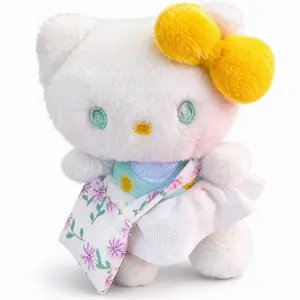 Kitty Keychain - Adorable White Plush with Yellow Bow and Floral Dress Perfect for Keychains and Accessories