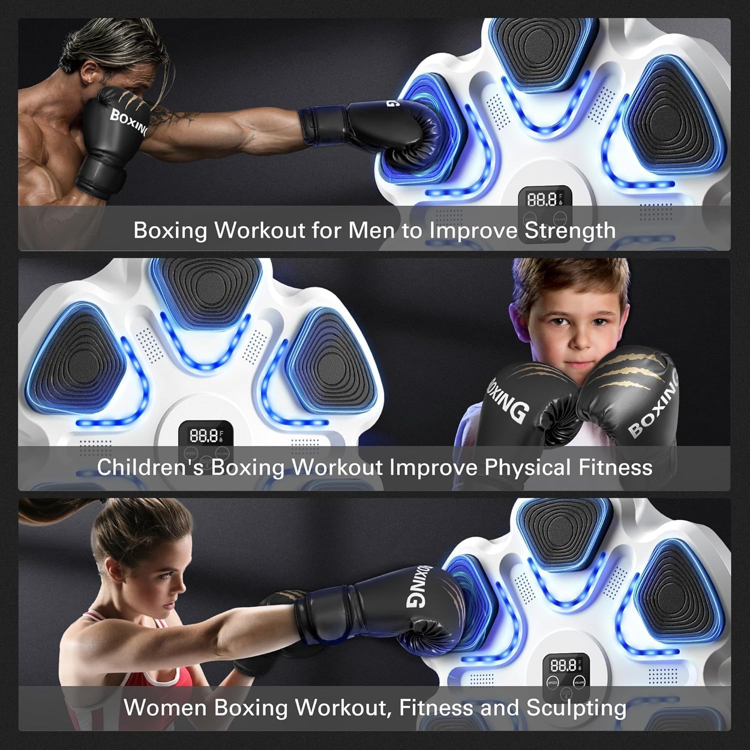 Music Boxing Machine with Gloves for Adults Boxing Machine Wall Mounted Music, Smart Connection Boxing Equipment for Home and Gym, Training Machine with Electronic Wall Mounted