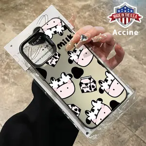 Phone Case Compatible for iPhone 16 Pro Max 15 Plus 14 13 12 11 XR E XS Cute Milk Cows IMD Hybrid Shock-resistant Durable Hard Cover Gift for Girl
