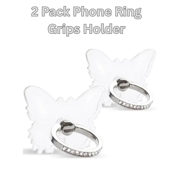 [2 Pack] Transparent Diamond Phone Ring Holder – 360° Rotating & 180° Adjustable Finger Kickstand, Electroplated Grip Stand for iPhone, Samsung & All Smartphones