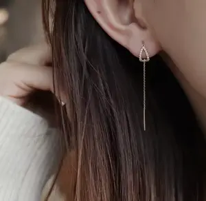 Drop Ear Line Long Hanging Earrings for Women Rose Gold Color Zircon Crystal Piercing Threader Earing Ear Accessories Jewelry