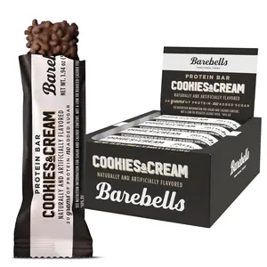 Barebells Protein Bars Cookies & Cream - 12 Count, 20g High Protein Treats, Chocolate Flavor, 1g Total Sugars, Perfect for Breakfast or Post Workout Snack