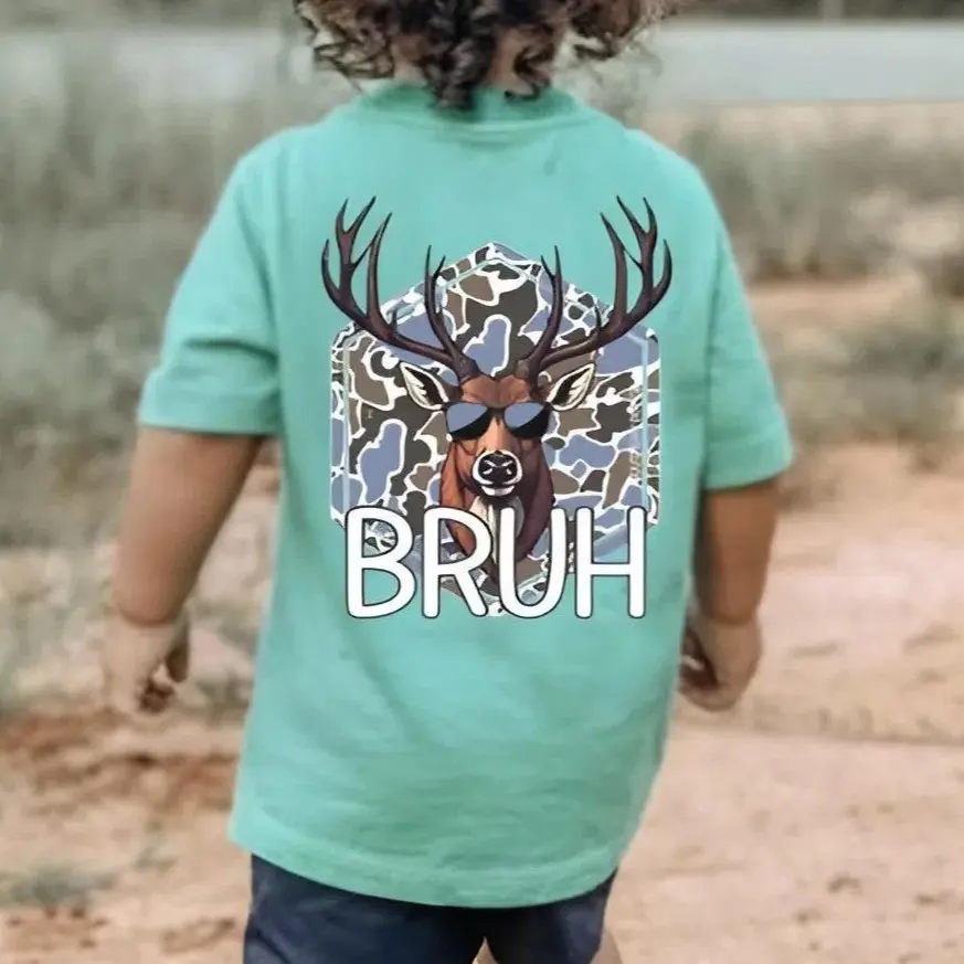 Camo Buck Bruh Youth Tee, Casual, Adult And Youth Short Sleeve T-shirt, Gift for Boys, Youth Clothing, Vacation Family Trip Shirt