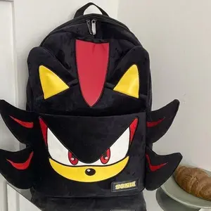 Schoolbag, versatile dark black plush backpack, unique style, suitable for couples, students, and travel.