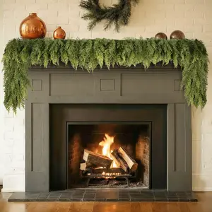 6FT Christmas Garland Norfolk Cypress Garland Real Touch Faux Greenery Cedar Garlands for Mantle,Table,Wall,Christmas Decorations Indoor Outdoor