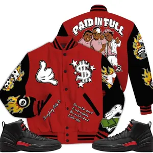 Bloodline 12s Outfit Varsity Jacket, Money Paid In Full Graphic Sneaker Color Match Shirts