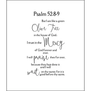 Psalm 52:8-9 KJV Precut Cotton Quilt Panel – Inspirational Fabric for Quilting & Crafts | White Cotton | 11.5" x 14"