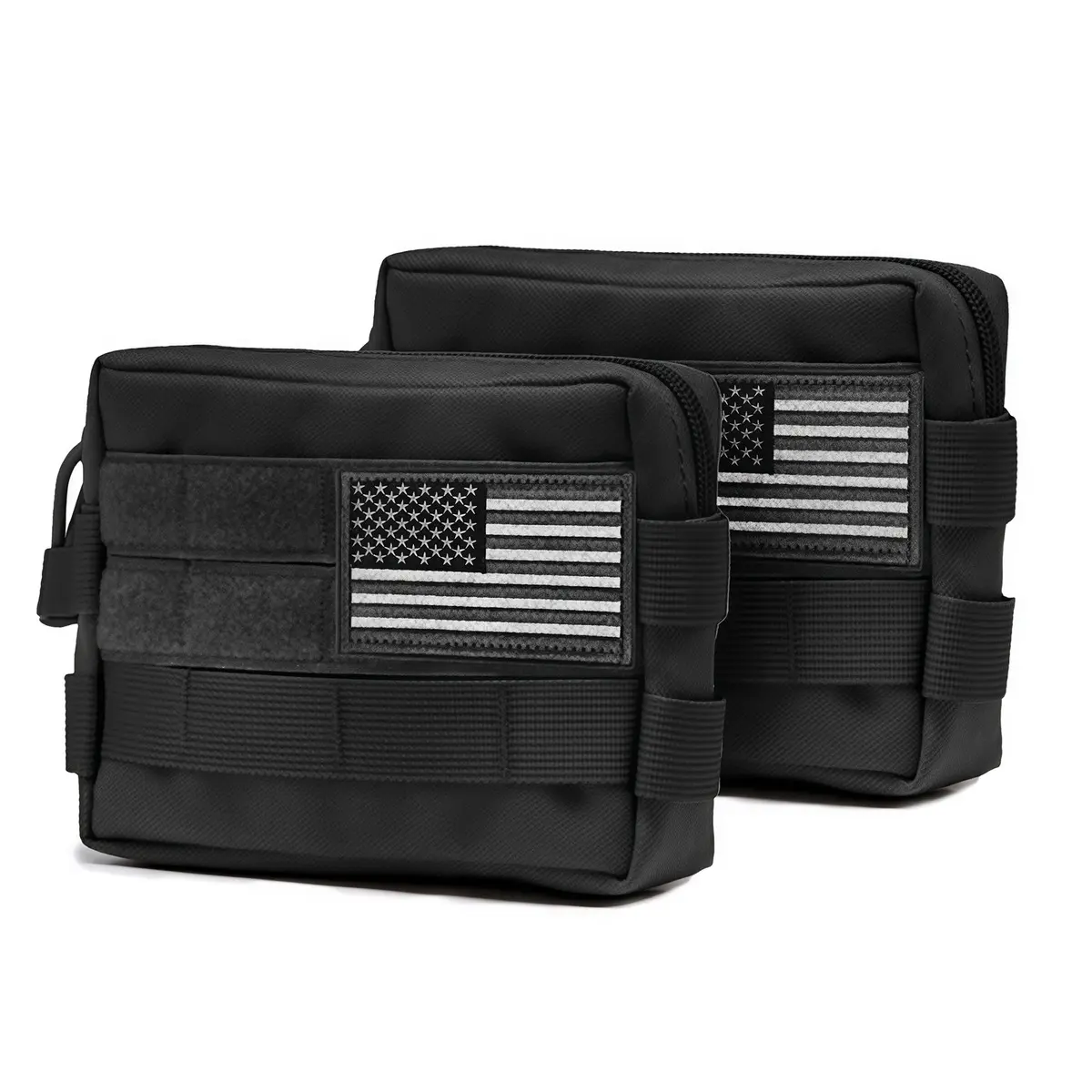 2 Pack molle Pouches, molle Accessories Horizontal Modular Pouches Include US Flag Patch, Tactical Pouch Utility Laser Cut EDC Tool Pouch Bag