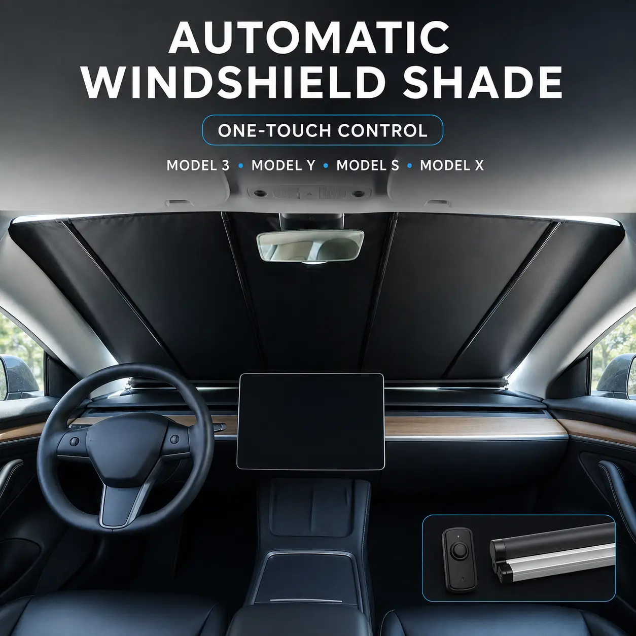 TAVDAT 1-Touch Retractable Front Window Sun Shade for Car - Single Straight Rod Aluminum Alloy Design, Heat Shield, Auto Accessories, Compatible Size Car Sun Protection