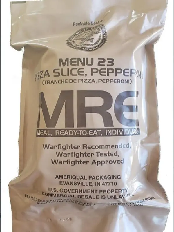 Military MRE Pepperoni Pizza Meal - Ready-to-Eat, Warfighter Approved, Easy to Eat, Versatile Meal for Soldiers and Outdoor Enthusiasts