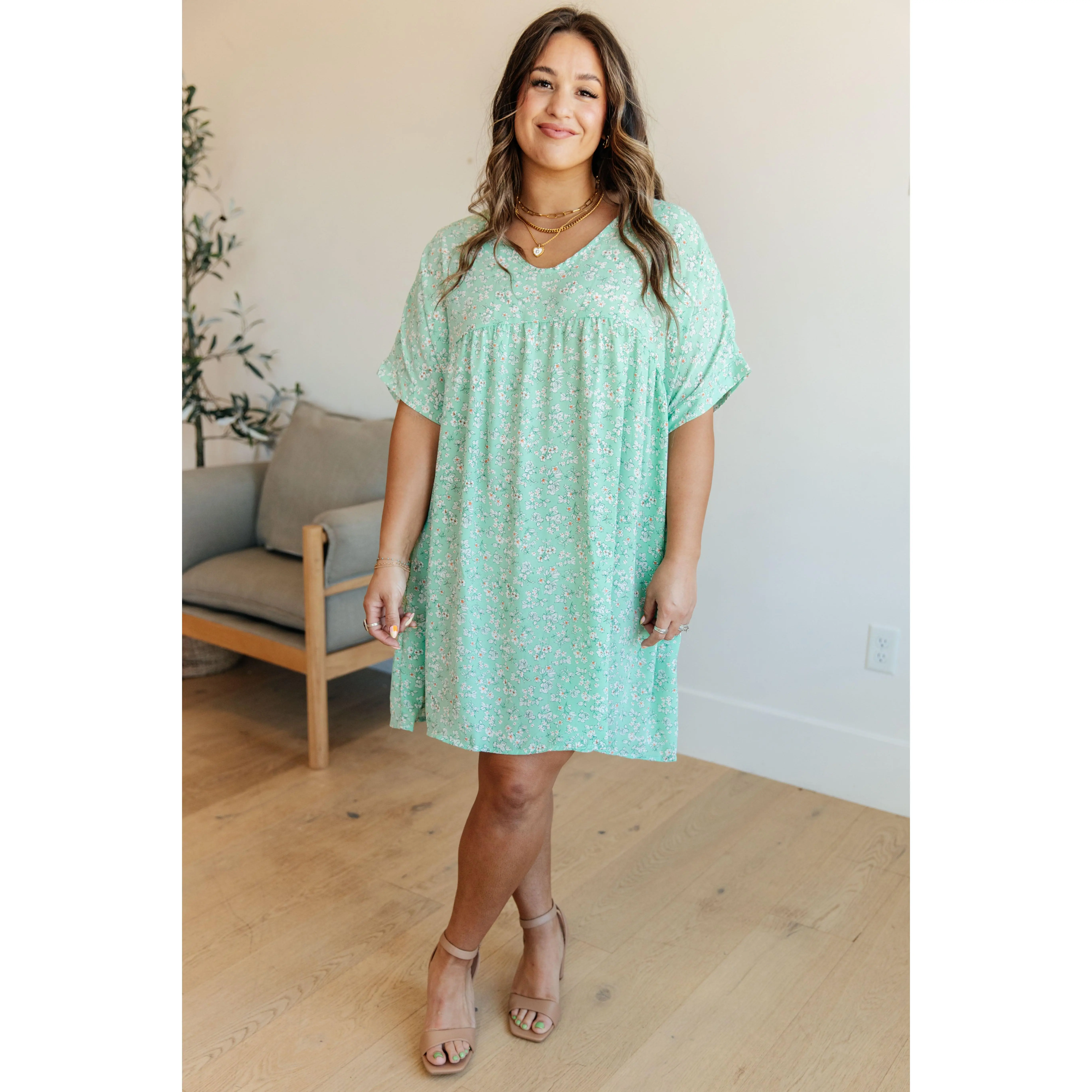 Haptics Rodeo Lights Dolman Sleeve Dress in Mint Floral