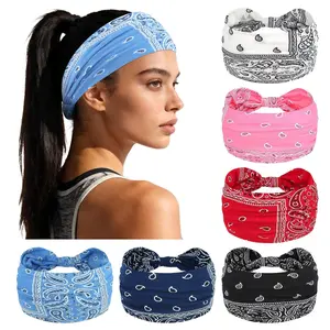 Boho Wide Bandana Headbands - Stretch Knotted Elastic  Wraps for Women, Yoga, Workout, and Hair Accessories (6 Pack)