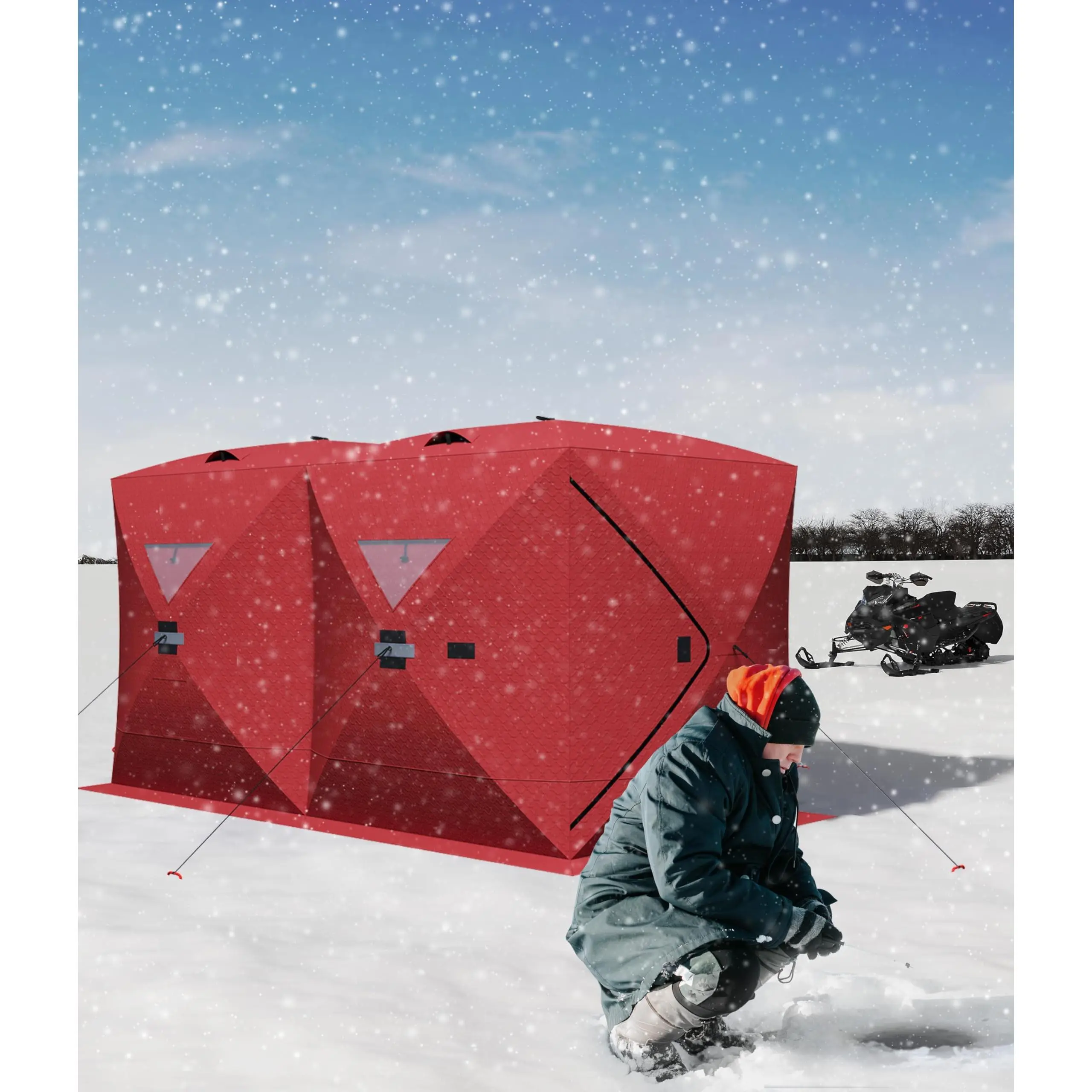 Pop Up Ice Fishing Tent Insulated Ice Fishing Shelter Portable Hub-Style Shelter Shanty Windproof, Spacious Interior for 1 to 8 Person,for Winter Fishing Trip