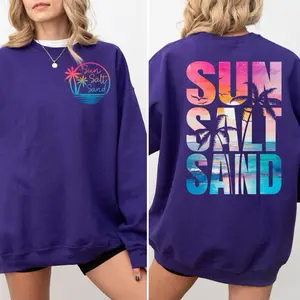 Sun Salt Sand Crewneck Sweatshirt Gildan Everyday Style Super Soft Unisex Fit Streetwear Graphic Top Womenswear Casual Printed Long Sleeve … beach life clothing, tropical outfit, coastal vibe, summer graphic, island life, summer style