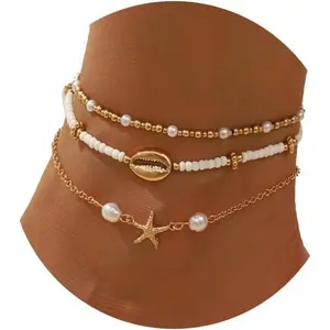 Seashell Ankle Bracelets for Women Starfish Bracelets Layered Boho Puka Shell Anklet Cowrie Shell Bracelets Hawaiian Summer Beach Foot Chain