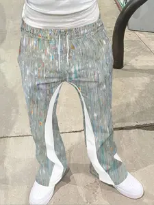 Men's Loose Fit Flare Leg Pants, Casual Streetwear Joggers, Vintage Hip Hop Long Trousers, 3D Print Design, Sporty Fashion