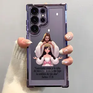 Divine Crown Blessing Pattern Phone Case, Electroplated Cover with Airbag Shockproof Slim Soft TPU Cover for Samsung S26 S25 S24 S23 S22 Ultra S25Edge S24FE Plus S25+ gift for her men's cool gadgets