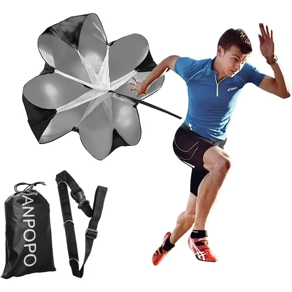 Running Resistance Parachute, 56 Inch Polyester Speed Chute for Kids and Adults with Adjustable Waist Strap for Soccer & Track and Field, Ice Skating, Mountain Biking, Youth, Adjustable Belts
