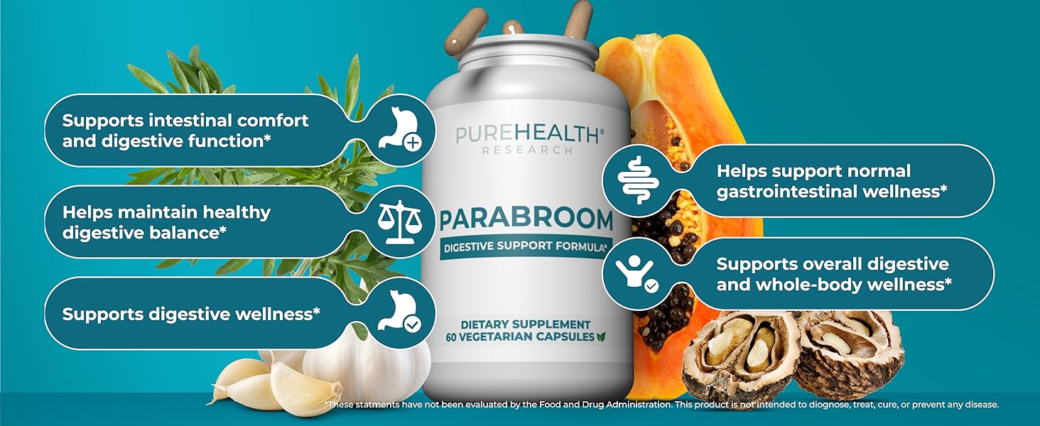 PUREHEALTH RESEARCH Parabroom - Natural Gut Cleanse & Bloating Support with Wormwood & Black Walnut for Digestive Balance and Internal Harmony - Healthcare, Dietary PUREHEALTH RESEARCH Parabroom - Natural Gut Cleanse & Bloating Support with Wormwood & Black Walnut for Digestive Balance and Internal Harmony - Healthcare, Dietary