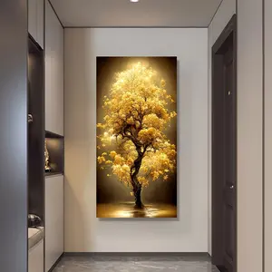 Golden Fortune Tree Canvas Poster Wall Art - Unframed Landscape Tree Art for Living Room, Bedroom, Bathroom, Study & Corridor Home Decor Artistic Decoration Chinese Design