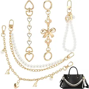5 count Purse Chain Extenders Set  Bag Straps Extender Replacement  Heart Bow Flower Design Handbag Accessories for Crossbody  Bag Decor