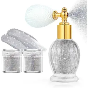 Body Glitter Spray, Silver Hair Glitter Shimmer Sparkle Powder, Extra Fine Face Body Shimmer Cosmetic Glitter Makeup for Rave Clothes Nail Art Easter Halloween Crafts