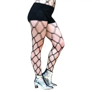 Criss Cross Diamond Fishnet Tights Ripped Distressed Bold Plus Size Alt & Festival Legwear