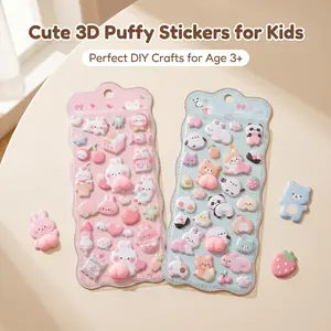 2 Piece Set Cute 3D Fuzzy Stickers, Adorable Animal and Peach Pattern Bubble Stickers, Ideal for Kids, Scrapbooks, Journals, DIY Projects
