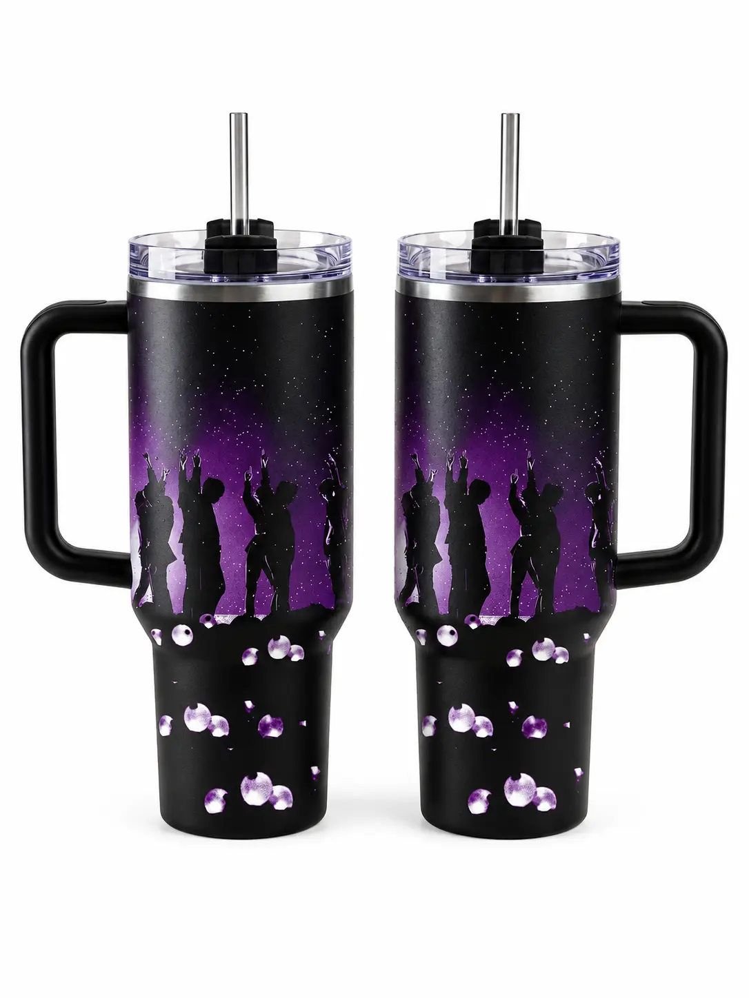 40 oz Purple Galaxy Travel Tumbler with Handle, Clear Lid and Reusable Straw