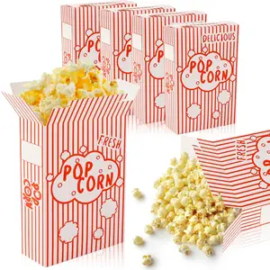 200 count Popcorn Boxes Containers 1.25 Oz Paper Popcorn Buckets Red and White Striped Close-Top Cardboard Pop Corn Bowls Individual Servings Bags for Party Movie Night
