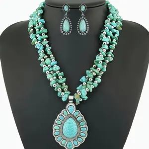 2-piece Set Vintage Turquoise Necklace And Earrings Set New Style Green Turquoise Set