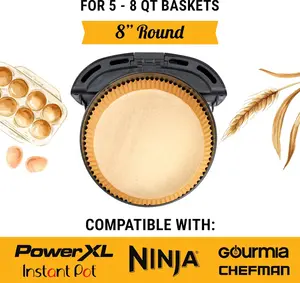 100 pcs Air Fryer Liners for Ninja, Round Disposable Airfryer Paper Liners – Non-Stick and Oil Proof for Easy Cleanup, Great for Oven,  & Baking  – 8 Inch for 5-8 qt Basket box Cake